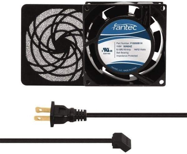 Made in USA - 115 Volts, AC, 31 CFM, Square Tube Axial Fan Kit - 0.18 Amp Rating, 3.15" High x 3" Wide x 38.5mm Deep, Includes Fan, Fan Filter, Fan Cord - Americas Tooling