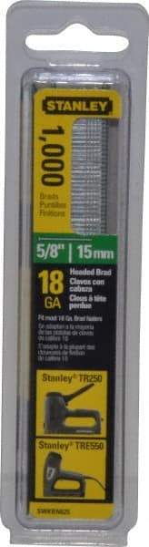 Stanley - 18 Gauge 0.04" Shank Diam 5/8" Long Brad Nails for Power Nailers - Steel, Galvanized Finish, Straight Stick Collation, Brad Head, Chisel Point - Americas Tooling