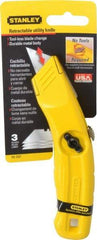 Stanley - Retractable Utility Knife - 2-1/2" Carbon Steel Blade, Yellow Cast Aluminum Handle, 3 Blades Included - Americas Tooling