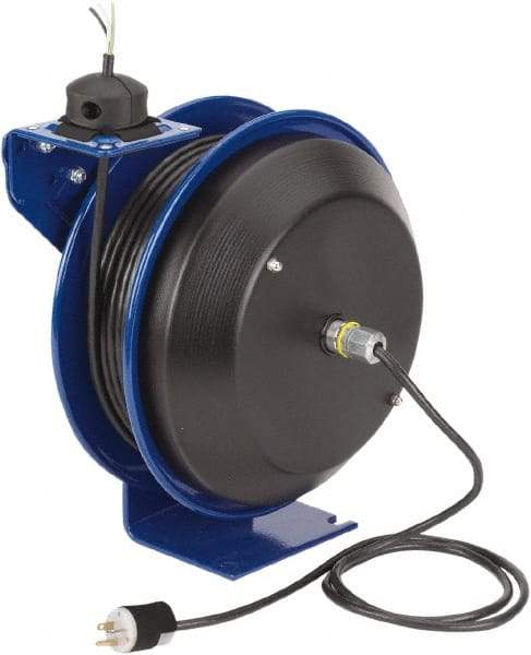 CoxReels - 16 AWG, 100' Cable Length, Cord & Cable Reel with Bare End - 0 Outlets, 13 Amps, 115 Volts, SJO Cable, Blue Reel, Spring Driven Reel - Americas Tooling