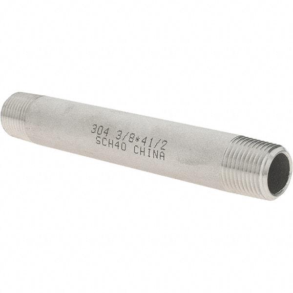 Value Collection - 3/8" Pipe x 4-1/2" Long, Grade 304/304L Stainless Steel Pipe Nipple - Welded & Threaded - Americas Tooling