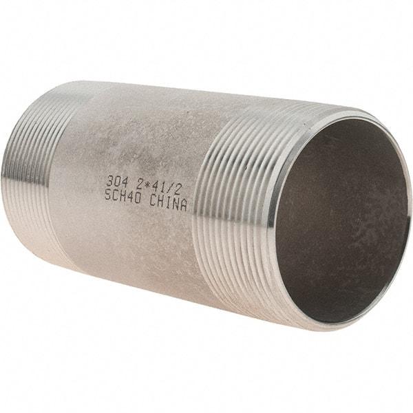 Value Collection - 2" Pipe x 4-1/2" Long, Grade 304/304L Stainless Steel Pipe Nipple - Welded & Threaded - Americas Tooling