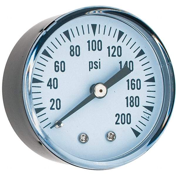 Value Collection - 2" Dial, 1/4 Thread, 0-200 Scale Range, Pressure Gauge - Center Back Connection Mount - Americas Tooling