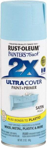 Rust-Oleum - Aqua, Satin, Enamel Spray Paint - 8 Sq Ft per Can, 12 oz Container, Use on Multipurpose - Americas Tooling