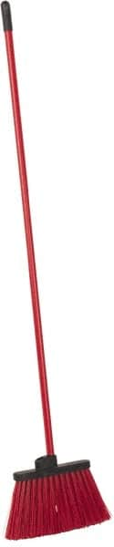 PRO-SOURCE - 12" Wide, Red Polypropylene Bristles, 46-1/2" Vinyl-Coated Metal Handle, Angled Broom - Flagged - Americas Tooling