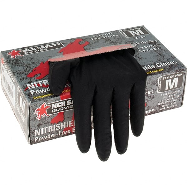 MCR Safety - Pack of (100) Size M, 3 mil, Powder Free Nitrile Disposable Gloves - Americas Tooling