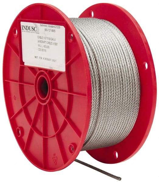 Value Collection - 1/8" Diam, Galvanized Steel Wire Rope - 2,000 Lb Breaking Strength, 7 x 19 Strand Core - Americas Tooling