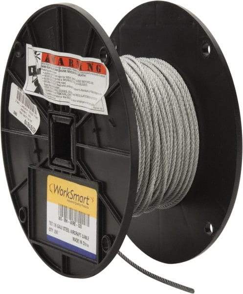 Value Collection - 1/8" Diam, Aircraft Cable - 1,700 Lb Breaking Strength, 7 x 7 Strand Core - Americas Tooling