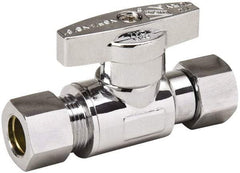 Value Collection - Female Compression 3/8 Inlet, 125 Max psi, Chrome Finish, Brass Water Supply Stop Valve - 3/8 Compression Outlet, Straight, Chrome Handle, For Use with Any Water Supply Shut Off Application - Americas Tooling