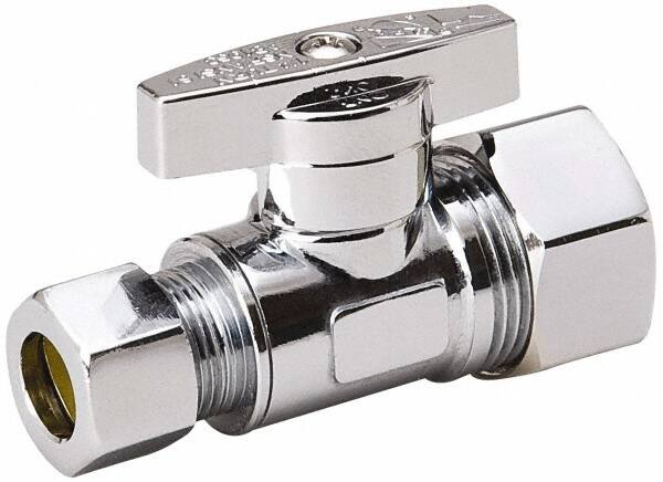Value Collection - Compression 5/8 Inlet, 125 Max psi, Chrome Finish, Brass Water Supply Stop Valve - 3/8 Compression Outlet, Straight, Chrome Handle, For Use with Any Water Supply Shut Off Application - Americas Tooling