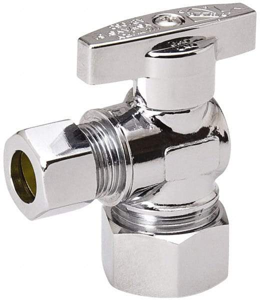 Value Collection - Compression 5/8 Inlet, 125 Max psi, Chrome Finish, Brass Water Supply Stop Valve - 3/8 Compression Outlet, Angle, Chrome Handle, For Use with Any Water Supply Shut Off Application - Americas Tooling
