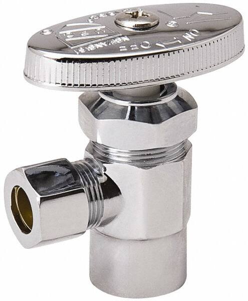 Value Collection - FIP 3/8 Inlet, 125 Max psi, Chrome Finish, Brass Water Supply Stop Valve - 3/8 Compression Outlet, Angle, Chrome Handle, For Use with Any Water Supply Shut Off Application - Americas Tooling