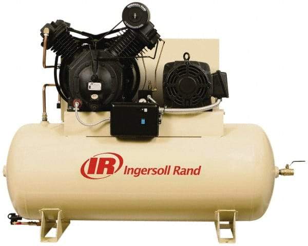 Ingersoll-Rand - 15 hp, 120 Gal Stationary Electric Horizontal Screw Air Compressor - Three Phase, 175 Max psi, 50 CFM, 460 Volt - Americas Tooling