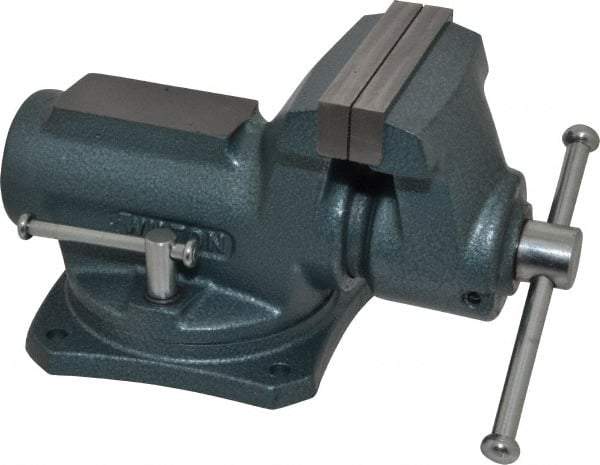 Wilton - 4" Jaw Width, 2-1/4" Opening Capacity, 2" Throat Depth, Steel Swivel Bench Vise - Bolt Down Base Attachment, 10.1" Long x 5.3" Wide x 5.3" High - Americas Tooling