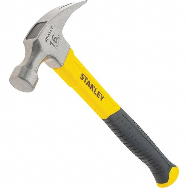 Stanley - 16 oz Head, Straight Rip Claw Hammer - 12.8" OAL, Steel Head, 1.1" Face Diam, Smooth Face, Fiberglass Handle with Grip - Americas Tooling