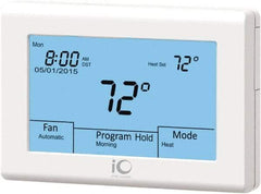 iO HVAC Controls - 41 to 122°F, Heat Pump (3 Heat, 2 Cool), Multi-Stage (2 Heat, 2 Cool), Digital Touchscreen Programmable Thermostat - 24 Volts, 1-1/4" Inside Depth x 3-3/4" Inside Height x 5-3/4" Inside Width, 2 Screw Mount, SPDT Switch - Americas Tooling