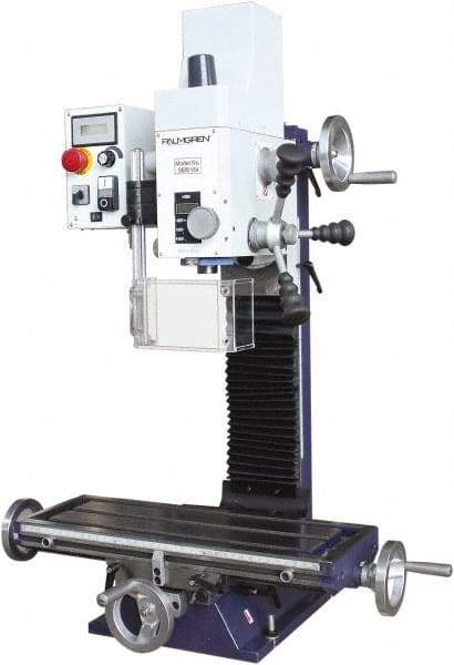 Palmgren - 7" Table Width x 19-11/16" Table Length, Electronic Variable Speed Control, 1 Phase Knee Milling Machine - 2MT Spindle Taper, 1-1/4 hp - Americas Tooling