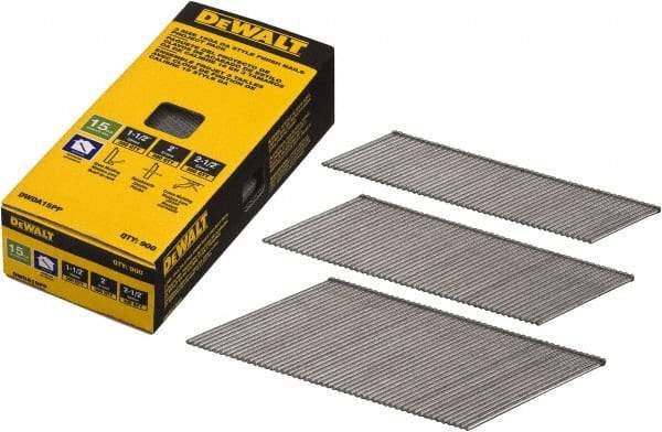 DeWALT - 15 Gauge 2-1/2" Long Finishing Nails for Power Nailers - Steel, Bright Finish, Smooth Shank, Angled Stick Collation, Round Head, Chisel Point - Americas Tooling