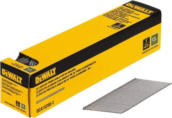 DeWALT - 15 Gauge 2" Long Finishing Nails for Power Nailers - Steel, Bright Finish, Smooth Shank, Angled Stick Collation, Round Head, Chisel Point - Americas Tooling