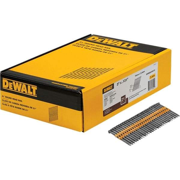 DeWALT - 9 Gauge 3" Long Framing Nails for Power Nailers - Steel, Bright Finish, Smooth Shank, Angled Stick Collation, Round Head - Americas Tooling