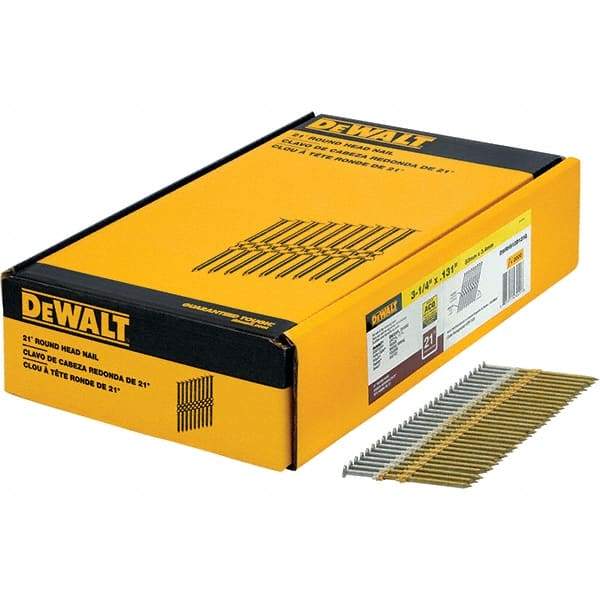 DeWALT - 9 Gauge 3-1/4" Long Framing Nails for Power Nailers - Steel, Galvanized Finish, Smooth Shank, Angled Stick Collation, Round Head - Americas Tooling