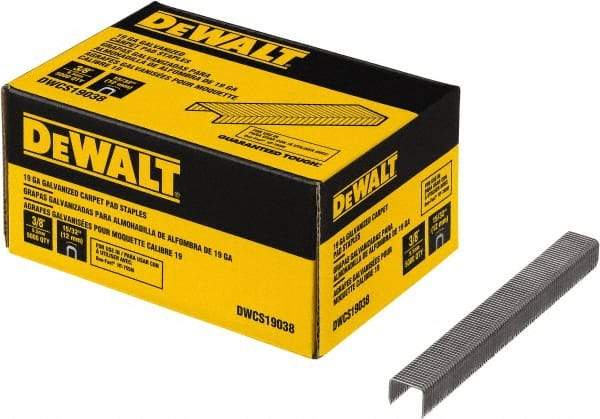 DeWALT - 3/8" Long x 0.0438" Wide, 19 Gauge Crowned Construction Staple - Steel, Galvanized Finish - Americas Tooling