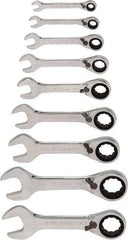 Blackhawk by Proto - 9 Piece, 1/4" to 3/4", Stubby Ratcheting Reversible Combination Wrench Set - Inch Measurement Standard, Chrome Finish, Comes in Case - Americas Tooling