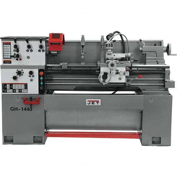 Jet - 14" Swing, 40" Between Centers, 230 Volt, Triple Phase Bench Lathe - 5MT Taper, 3 hp, 40 to 1,800 RPM, 1-1/2" Bore Diam, 46" Deep x 28" High x 74-5/8" Long - Americas Tooling