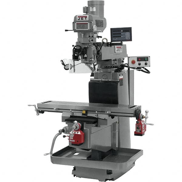 Jet - 54" Table Width x 12" Table Length, Variable Speed Pulley Control, 3 Phase Knee Milling Machine - NT40 Spindle Taper, 5 hp - Americas Tooling