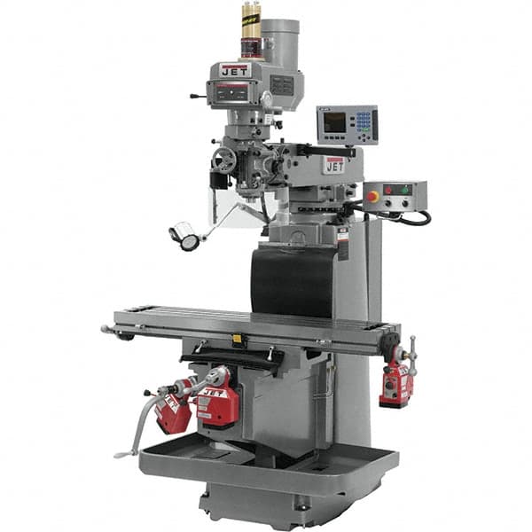 Jet - 54" Table Width x 12" Table Length, Variable Speed Pulley Control, 3 Phase Knee Milling Machine - R8 Spindle Taper, 5 hp - Americas Tooling