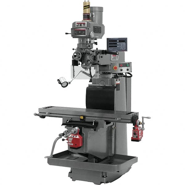 Jet - 54" Table Width x 12" Table Length, Variable Speed Pulley Control, 3 Phase Knee Milling Machine - R8 Spindle Taper, 5 hp - Americas Tooling