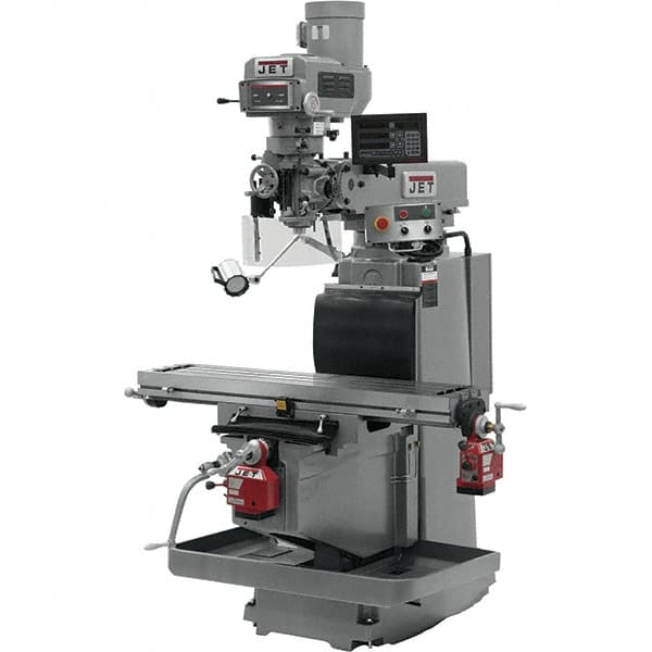 Jet - 54" Table Width x 12" Table Length, Variable Speed Pulley Control, 3 Phase Knee Milling Machine - R8 Spindle Taper, 5 hp - Americas Tooling