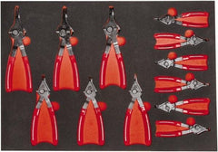 Proto - 12 Piece, 1/4 to 5-7/8" Bore, 1/4 to 5-7/8" Shaft, Convertible Retaining Ring Pliers Set - 0.038 to 0.09" Tip Diam Range, Comes in 23 x 16 Foam Insert - Americas Tooling