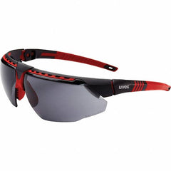 Uvex - Gray Lenses, Framed Safety Glasses - Anti-Fog, Red Frame, Adjustable Temples, Size Universal, Wrap Around - Americas Tooling