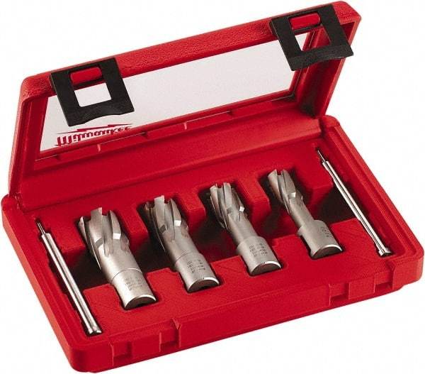 Milwaukee Tool - 4 Piece, 9/16 to 15/16" Cutter Diam, 1-3/8" Cutting Depth, Carbide-Tipped Annular Cutter Set - 9/16, 11/16, 13/16, 15/16" Cutter Diam - Americas Tooling