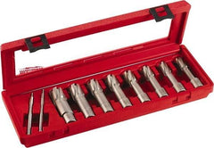 Milwaukee Tool - 8 Piece, 9/16 to 1-1/16" Cutter Diam, 2" Cutting Depth, Carbide-Tipped Annular Cutter Set - 9/16, 5/8, 11/16, 3/4, 13/16, 7/8, 15/16, 1-1/16" Cutter Diam - Americas Tooling