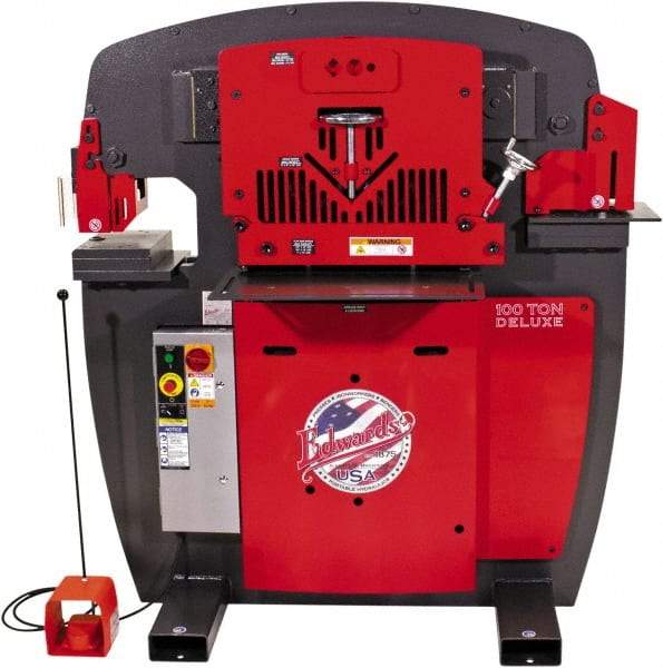 Edwards Manufacturing - 11" Throat Depth, 100 Ton Punch Pressure, 1-1/16" in 1" Punch Capacity Ironworker - 7-1/2 hp, 3 Phase, 460 Volts, 56" Wide x 63-1/8" High x 45-1/2" Deep - Americas Tooling