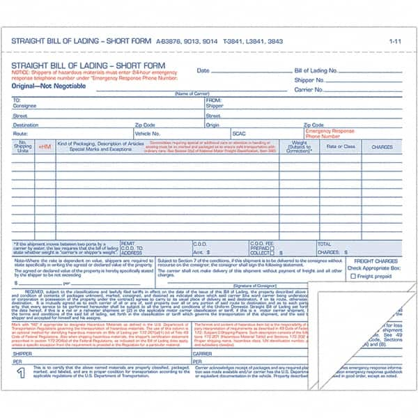 TOPS - 250 Sheet, 7-7/16 x 8-/2", Hazardous Material Short Forms - Blue & White - Americas Tooling