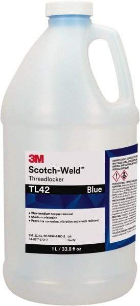 3M - 1 L, Blue, Medium Strength Liquid Threadlocker - Series TL42, 24 hr Full Cure Time - Americas Tooling