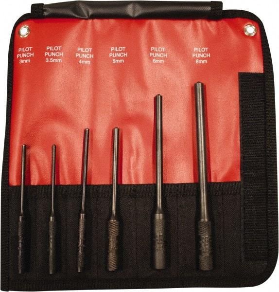 Mayhew - 6 Piece, 3 to 8mm, Pin & Pilot Punch Set - Hex Shank, Steel, Comes in Kit Bag - Americas Tooling