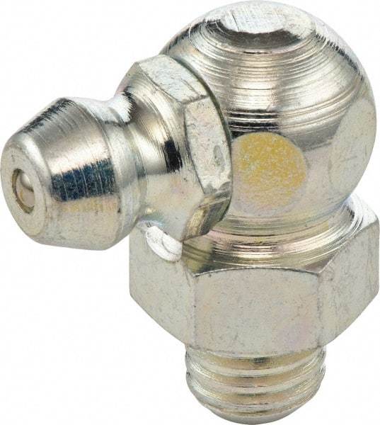 Umeta - 90° Head Angle, M6x0.75 Metric Steel Standard Grease Fitting - 9mm Hex, 18mm Overall Height, 5.5mm Shank Length, Zinc Plated Finish - Americas Tooling