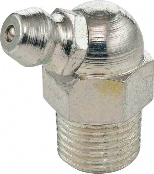 Umeta - 67° Head Angle, M8x1.25 Metric Steel Standard Grease Fitting - 9mm Hex, 20.5mm Overall Height, 5.5mm Shank Length, Zinc Plated Finish - Americas Tooling