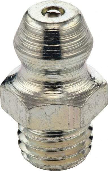 Umeta - Straight Head Angle, M5x0.8 Metric Stainless Steel Standard Grease Fitting - 7mm Hex, 15mm Overall Height, 5.5mm Shank Length - Americas Tooling