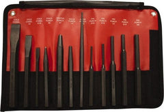 Mayhew - 12 Piece Cold Chisel, Prick, Center, Solid & Pin Punch Set - 5/16 to 3/4" Chisel, 5/32 to 3/8" Punch, Hex Shank - Americas Tooling