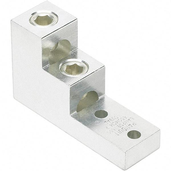 Panduit - 2 AWG Noninsulated Lug Connection Square Ring Terminal - 3/8" Stud, 4.91" OAL x 1-1/2" Wide, Tin Plated Aluminum Contact - Americas Tooling