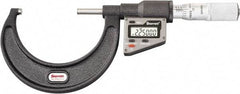 Starrett - 50.8 to 76 mm Range, 0.0001" Resolution, Standard Throat, Electronic Outside Micrometer - 0.0001" Accuracy, Friction Thimble, Micro Lapped Carbide Face, CR2450 Battery, Includes 3V Battery - Americas Tooling