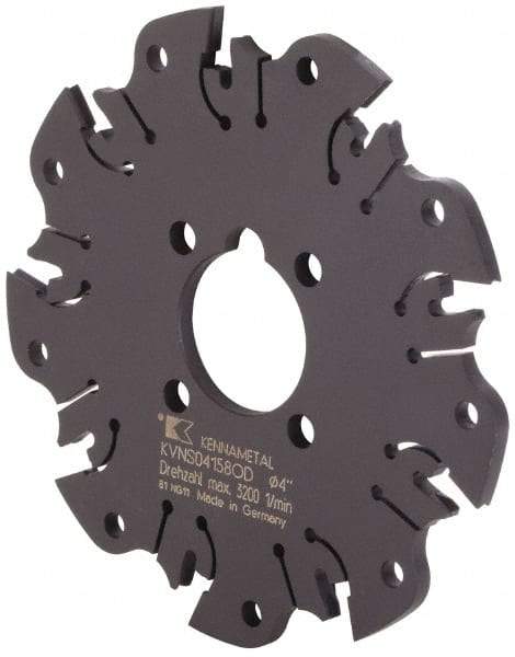 Kennametal - Arbor Hole Connection, 0.164" Cutting Width, 1-1/16" Depth of Cut, 4" Cutter Diam, 1" Hole Diam, 9 Tooth Indexable Slotting Cutter - KVNS Toolholder, OD 4158.. Insert - Americas Tooling