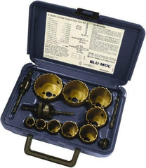 Disston - 9 Piece, 3/4" to 2-1/2" Saw Diam, Hole Saw Kit - Carbide-Tipped, Toothed Edge, Pilot Drill Model No. E0103107, Includes 9 Hole Saws - Americas Tooling