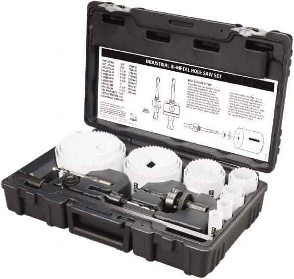 Disston - 20 Piece, 3/4" to 4-1/2" Saw Diam, Industrial Hole Saw Kit - Bi-Metal, Toothed Edge, Pilot Drill Model No. E0102457, Includes 15 Hole Saws - Americas Tooling