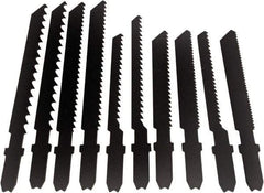 Disston - 10 Piece, 2-3/4" to 3-1/2" Long, 6 to 14 Teeth per Inch, High Speed Steel and Carbon Jig Saw Blade Set - Toothed Edge, U-Shank - Americas Tooling